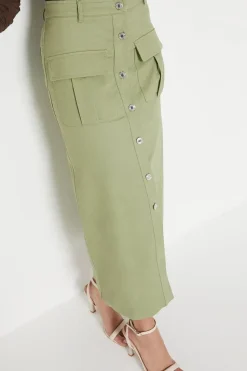 Petite Twill Pocket Button Through Maxi Skirt