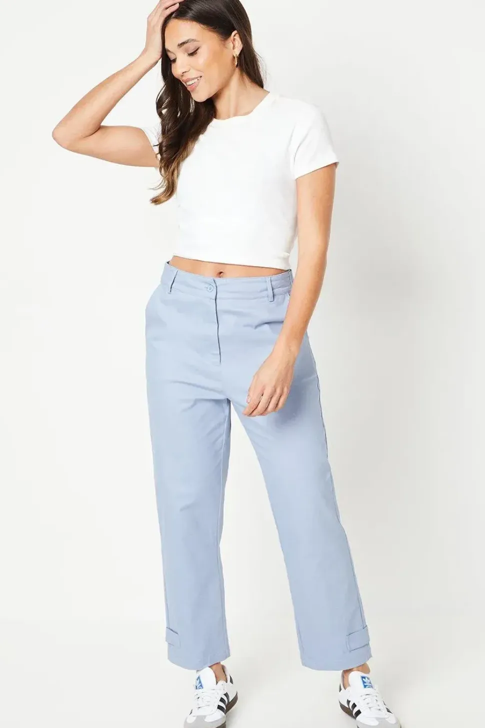 Petite Twill Tab Detail Trouser
