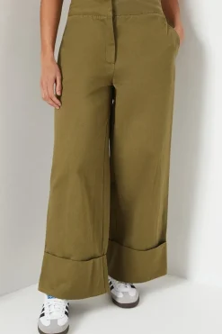 Petite Twill Turn Up Hem Straight Leg Trouser