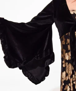 Petite Velour Kimono Sleeve V- Neck Appliqué Maxi Dress