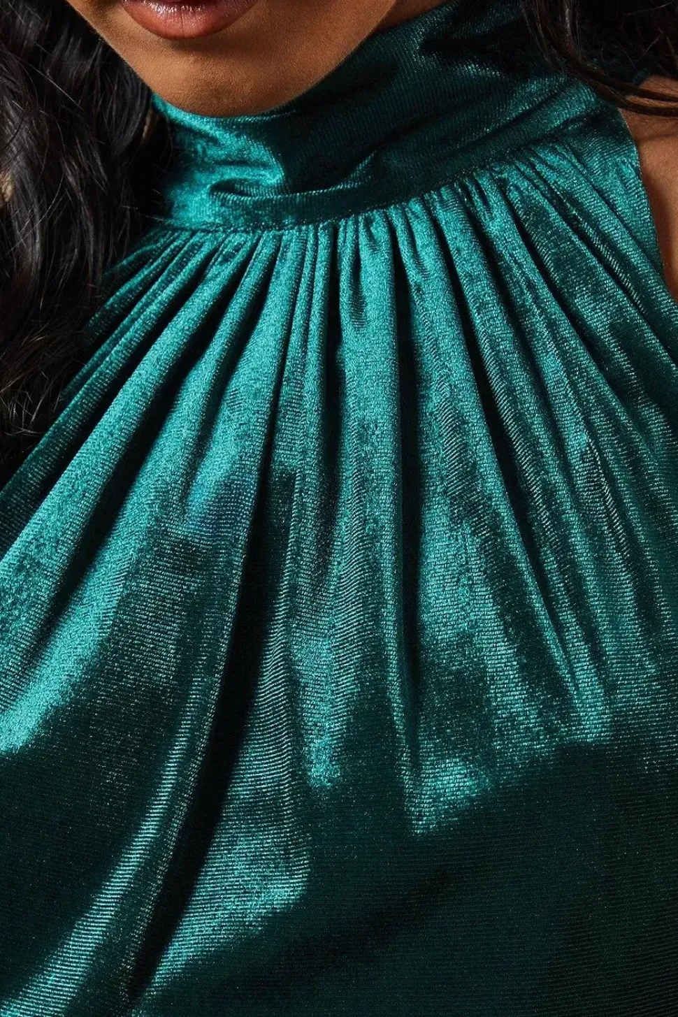 Petite Velvet Halter Bias Cut Maxi Bridesmaids Dress