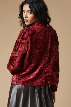 Petite Velvet High Neck Button Detail Blouse