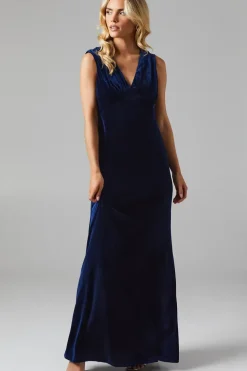 Petite Velvet Open Back Detail Maxi Bridesmaids Dress