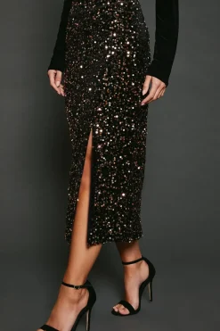 Petite Velvet Sequin Midi Skirt