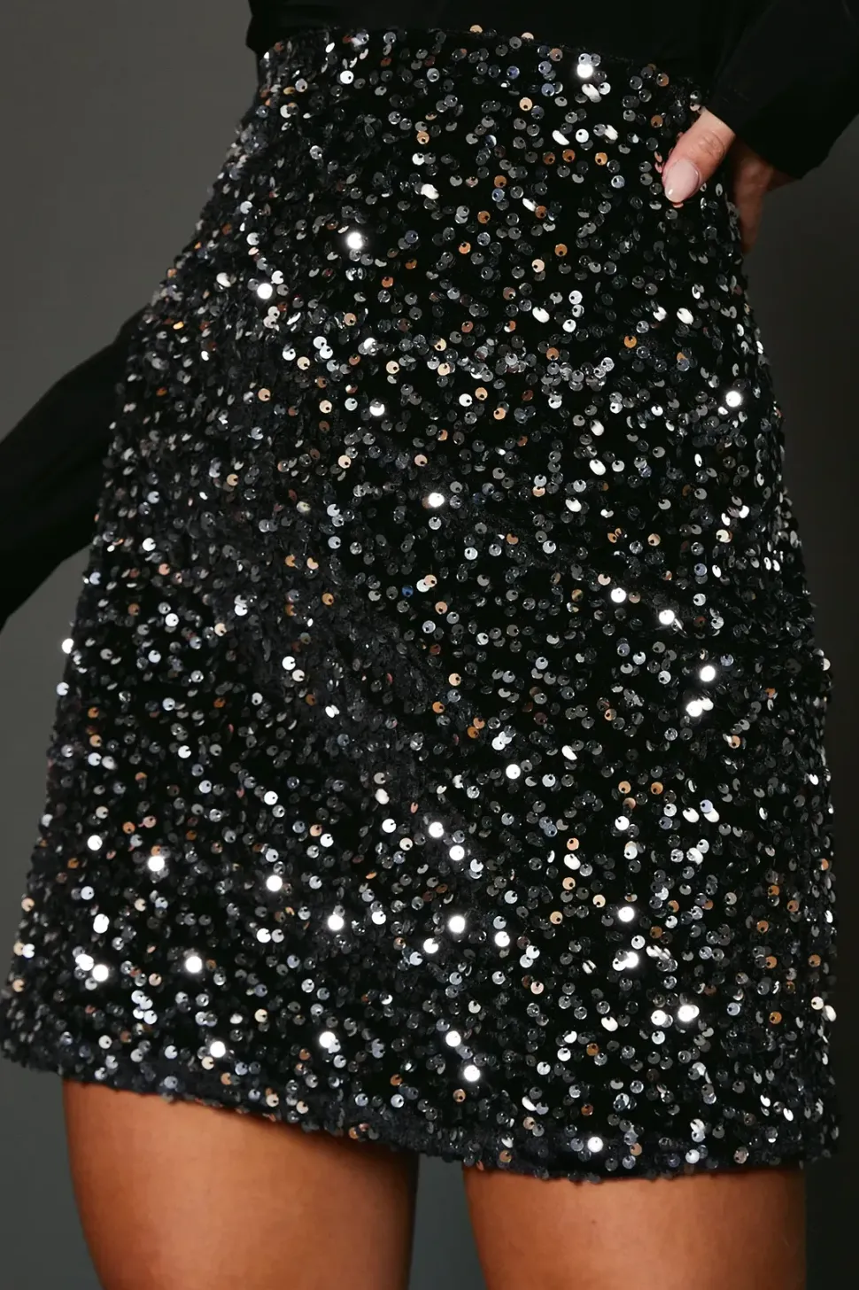 Petite Velvet Sequin Mini Skirt