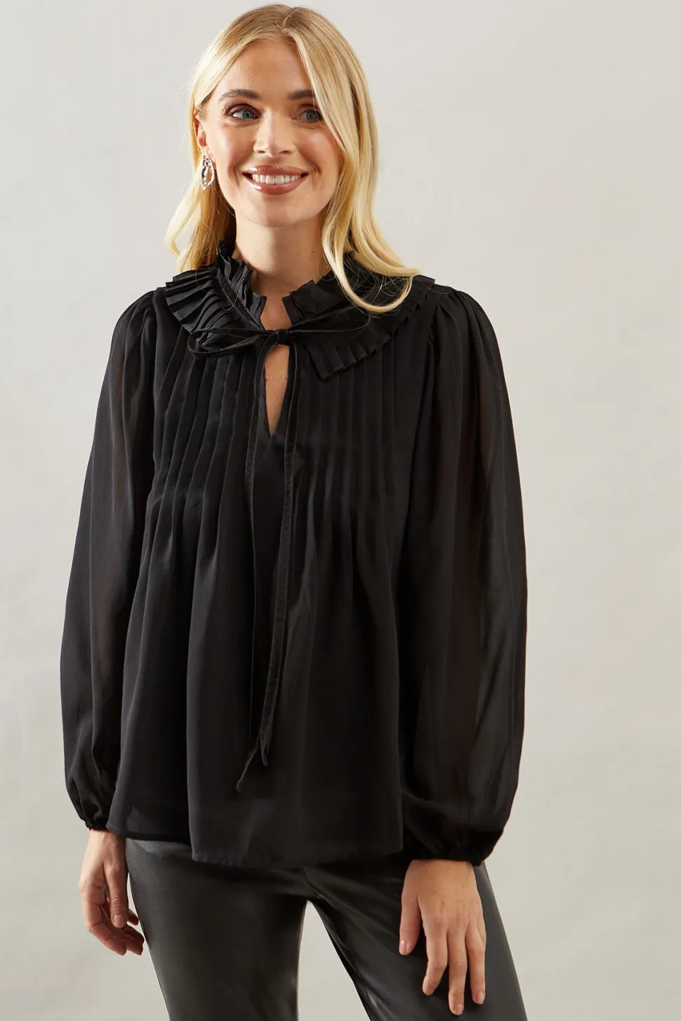 Petite Velvet Trim Georgette Blouse