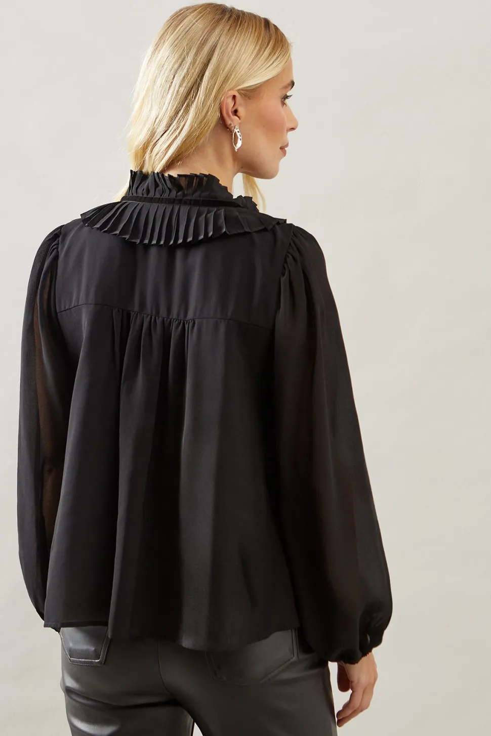 Petite Velvet Trim Georgette Blouse