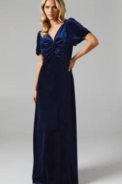 Petite Velvet Twist Front Bridesmaids Midaxi Dress