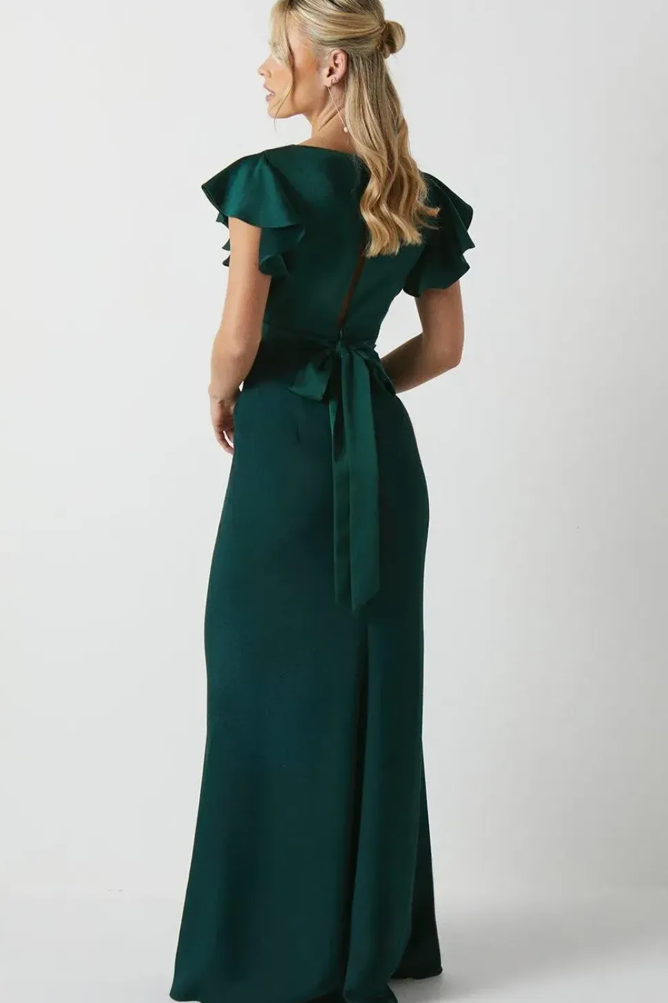 Petite V Neck Angel Sleeve Satin Bridesmaids Dress
