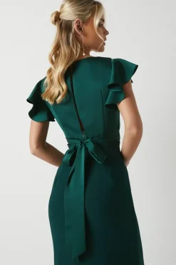 Petite V Neck Angel Sleeve Satin Bridesmaids Dress