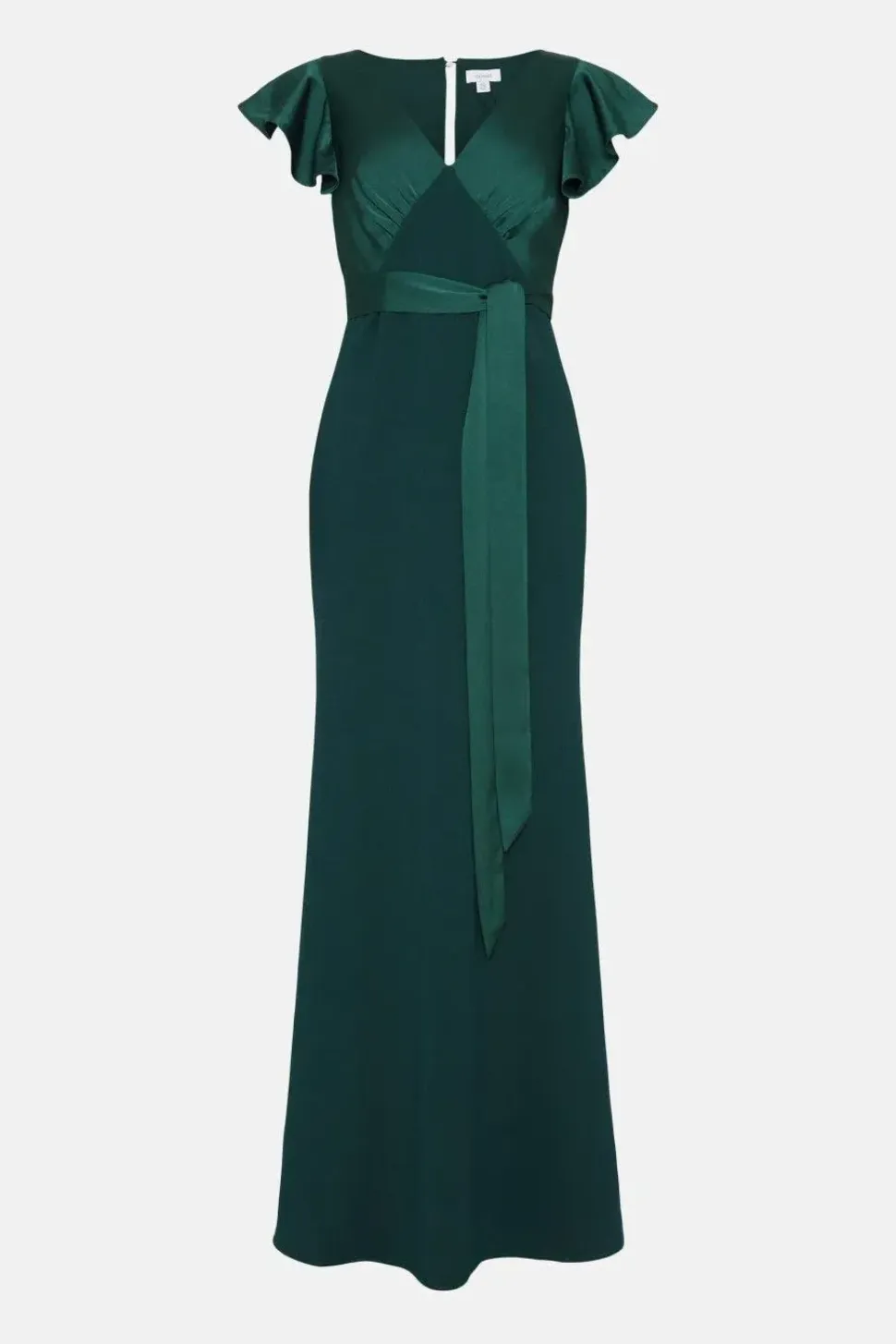 Petite V Neck Angel Sleeve Satin Bridesmaids Dress