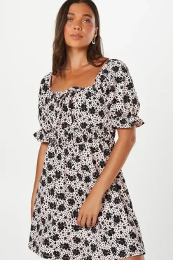 Petite Waist Detail Puff Sleeve Mini Dress