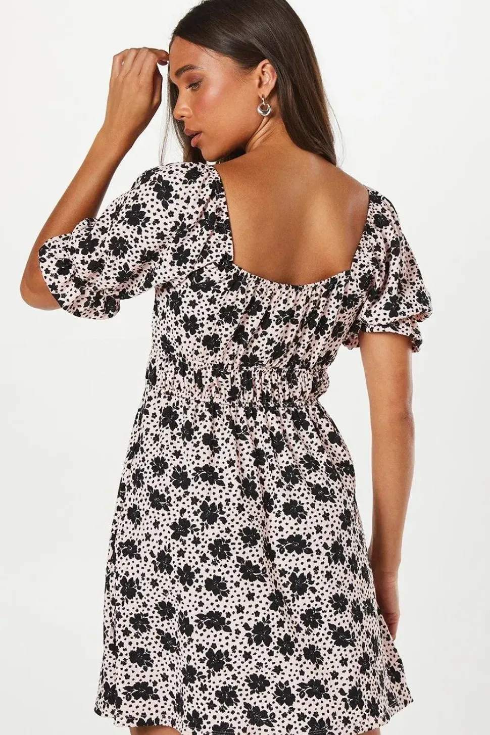 Petite Waist Detail Puff Sleeve Mini Dress
