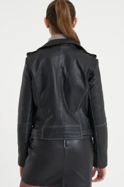 Petite Washed Leather Biker