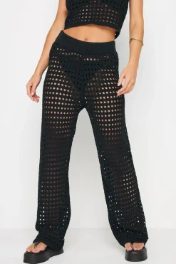 Petite Wide Leg Crochet Trousers