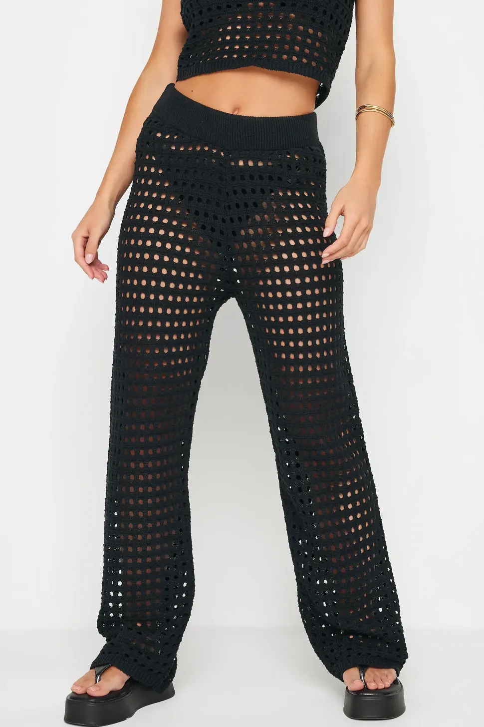 Petite Wide Leg Crochet Trousers