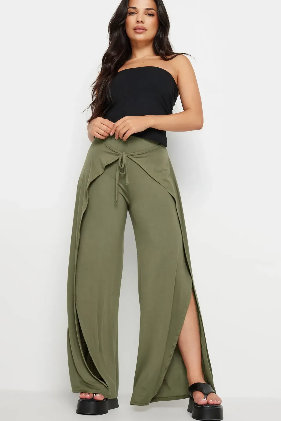 Petite Wide Leg Wrap Trousers