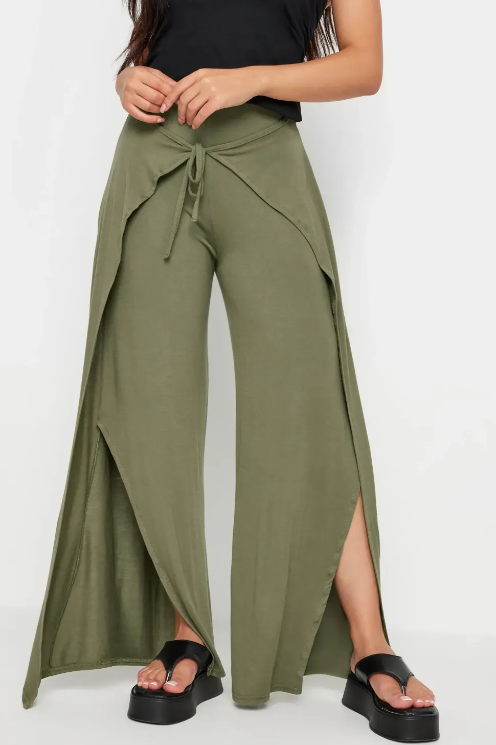 Petite Wide Leg Wrap Trousers