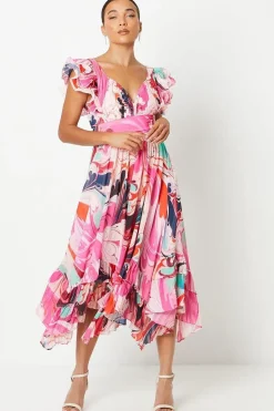 Petite Wrap Waist Pleated Maxi Dress