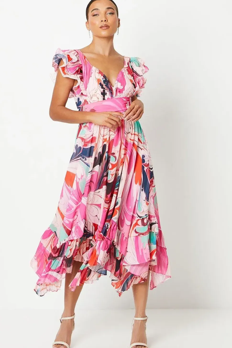 Petite Wrap Waist Pleated Maxi Dress
