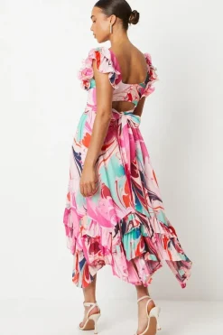Petite Wrap Waist Pleated Maxi Dress