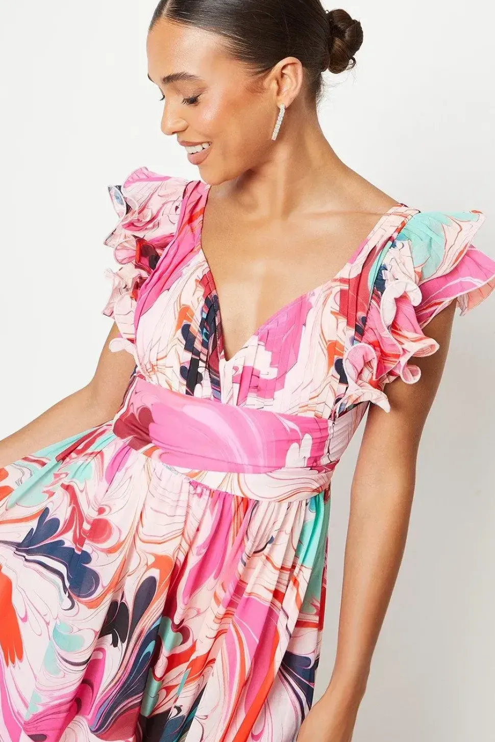 Petite Wrap Waist Pleated Maxi Dress
