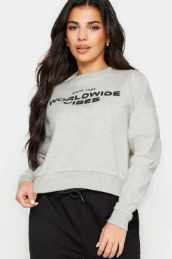 Petite 'Worldwide Vibes' Slogan Cropped Sweatshirt