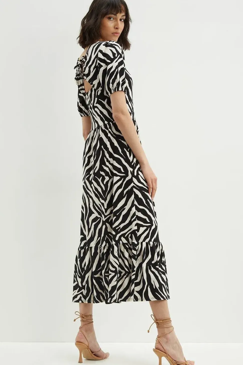 Petite Zebra Tie Back Midi Dress