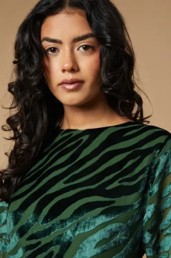 Petite Zebra Velvet Bias Cut Midi Dress