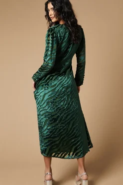 Petite Zebra Velvet Bias Cut Midi Dress