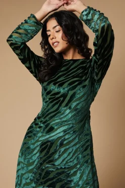 Petite Zebra Velvet Bias Cut Midi Dress