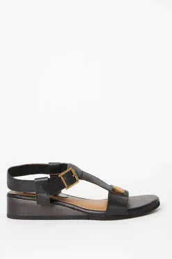 Pia Leather Bar Low Wedge Sandal