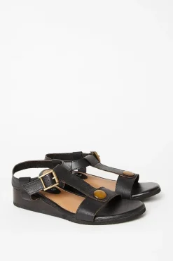 Pia Leather Bar Low Wedge Sandal