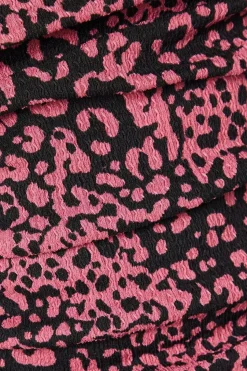 Pink Animal Ruched Front Long Sleeve Top