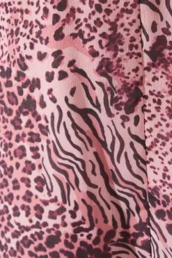 Pink Animal Twist Neck Midi Dress