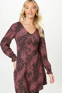 Pink Animal V Neck Mini Dress