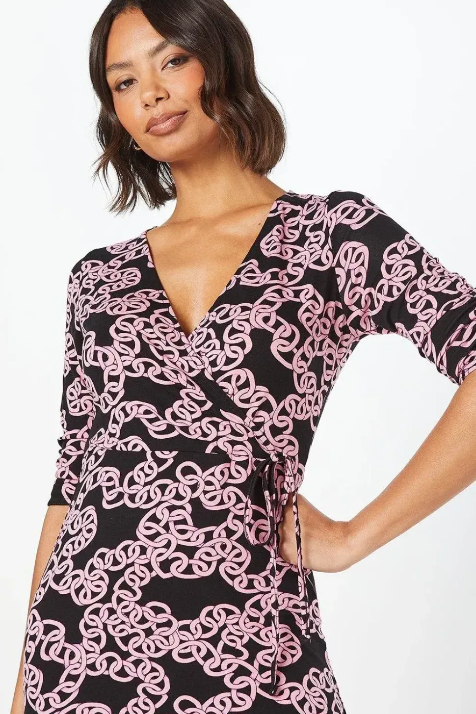 Pink Chain Wrap Midi Dress