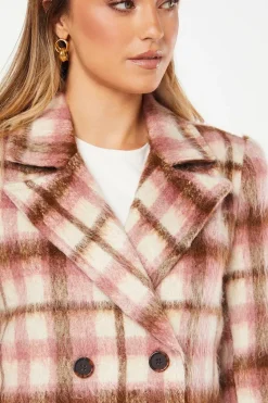 Pink Check Wool Look Midi Coat