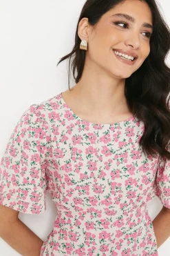 Pink Ditsy Angel Sleeve Empire Seam Mini Dress