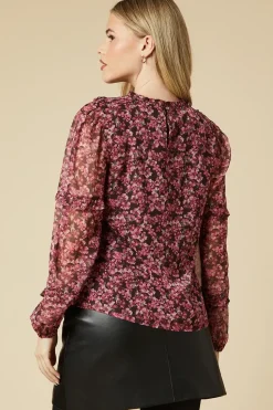 pink ditsy floral chiffon ruffle body and sleeve blouse