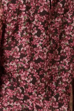 pink ditsy floral chiffon ruffle body and sleeve blouse