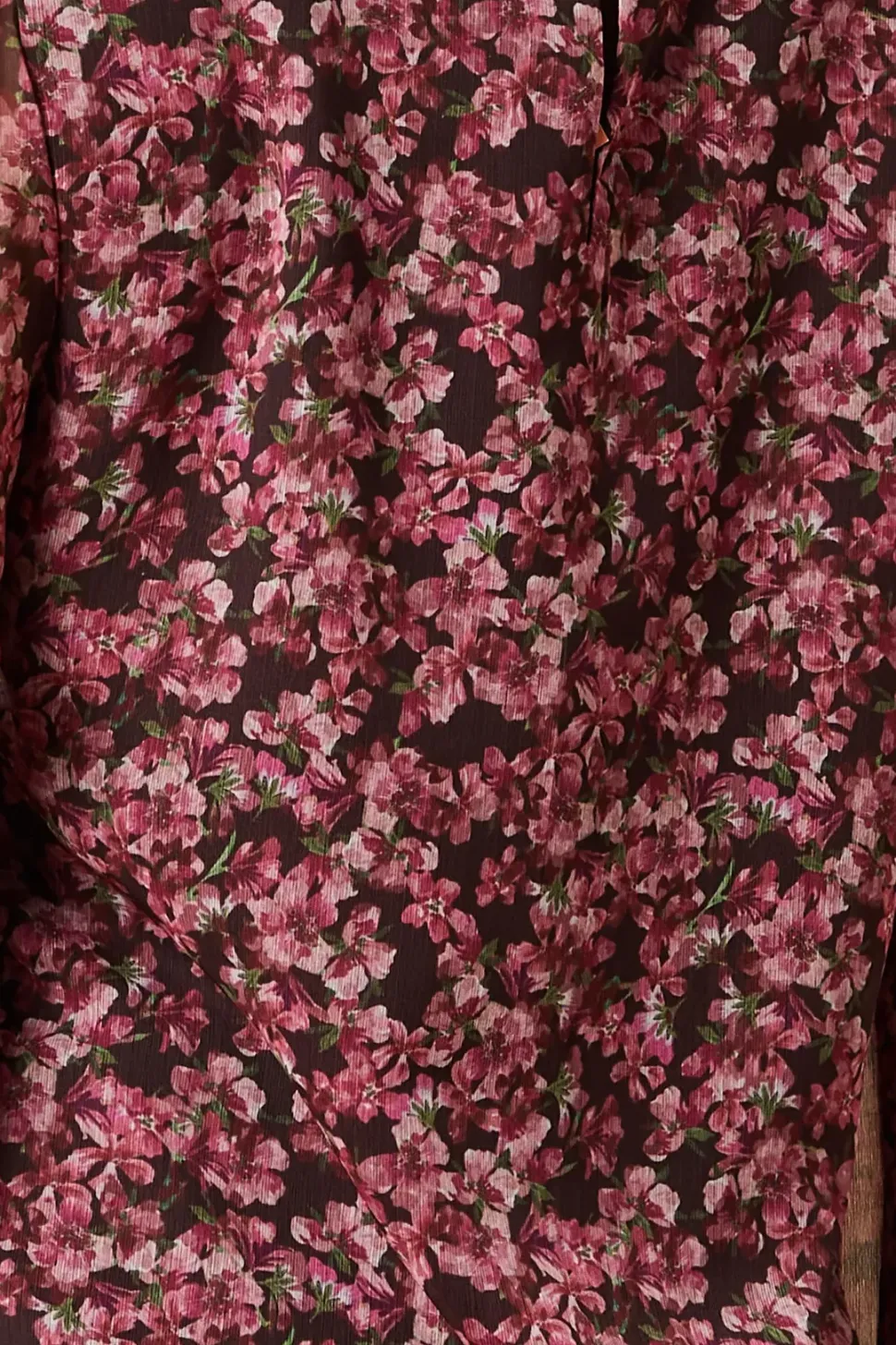 pink ditsy floral chiffon ruffle body and sleeve blouse