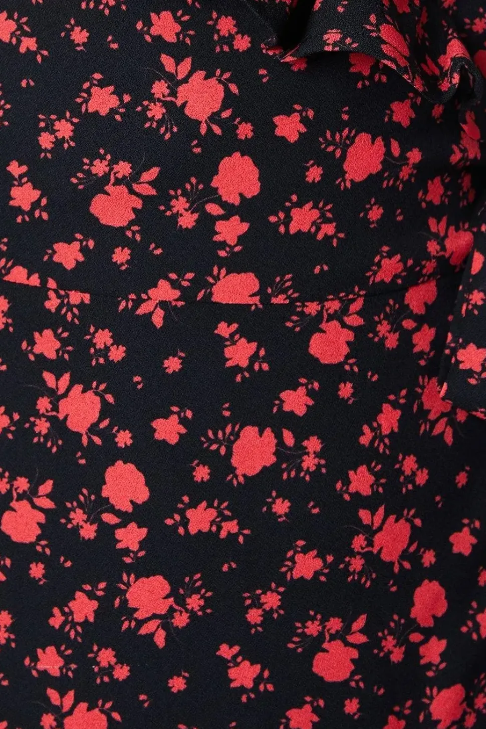 Pink Ditsy Floral Frill Neck Detail Wrap Midi Dress
