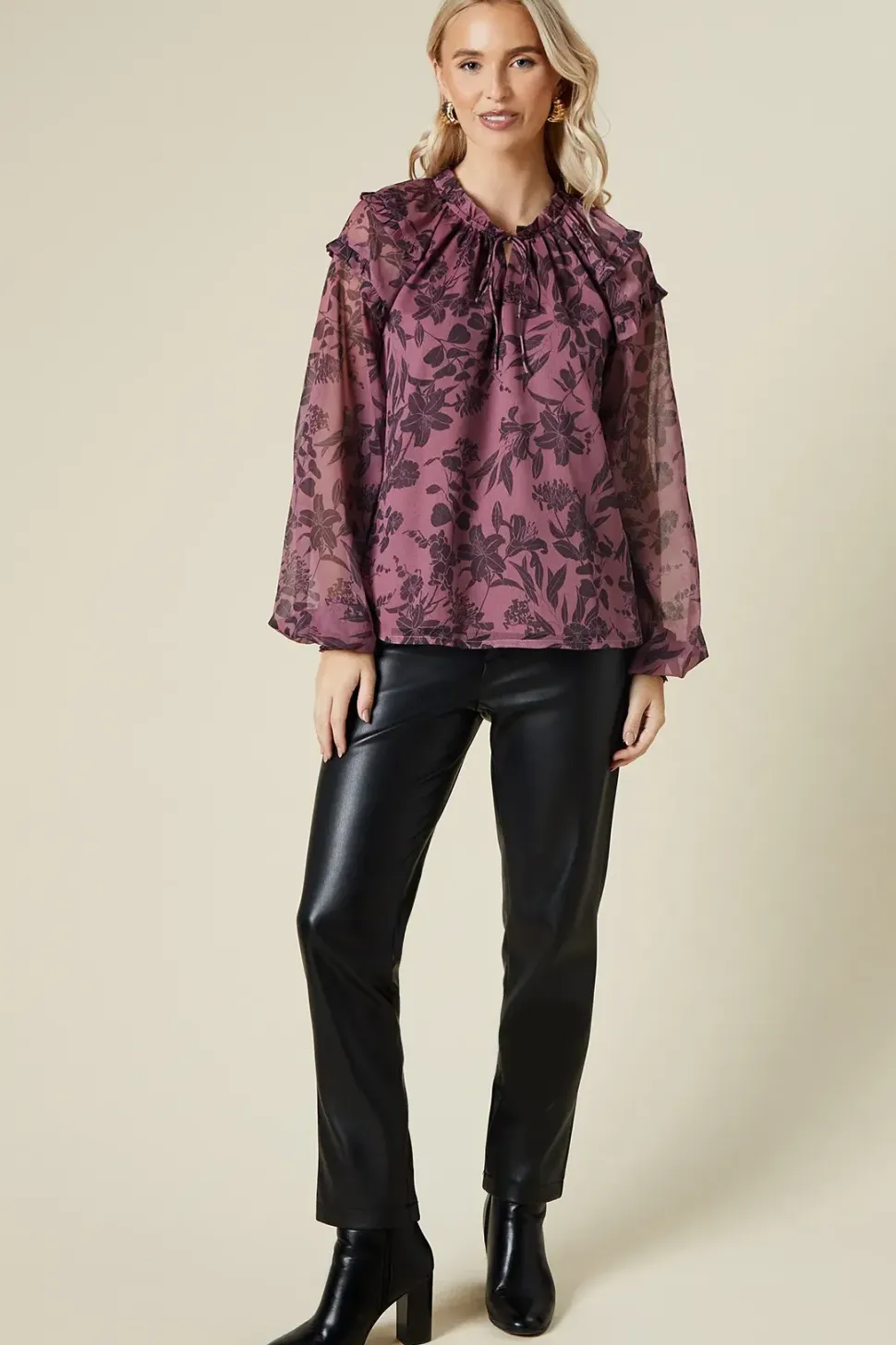 Pink Ditsy Floral Ruffle Sleeve Overhead Blouse