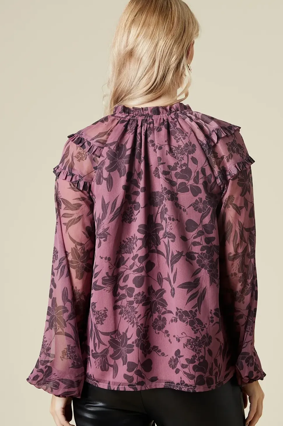 Pink Ditsy Floral Ruffle Sleeve Overhead Blouse