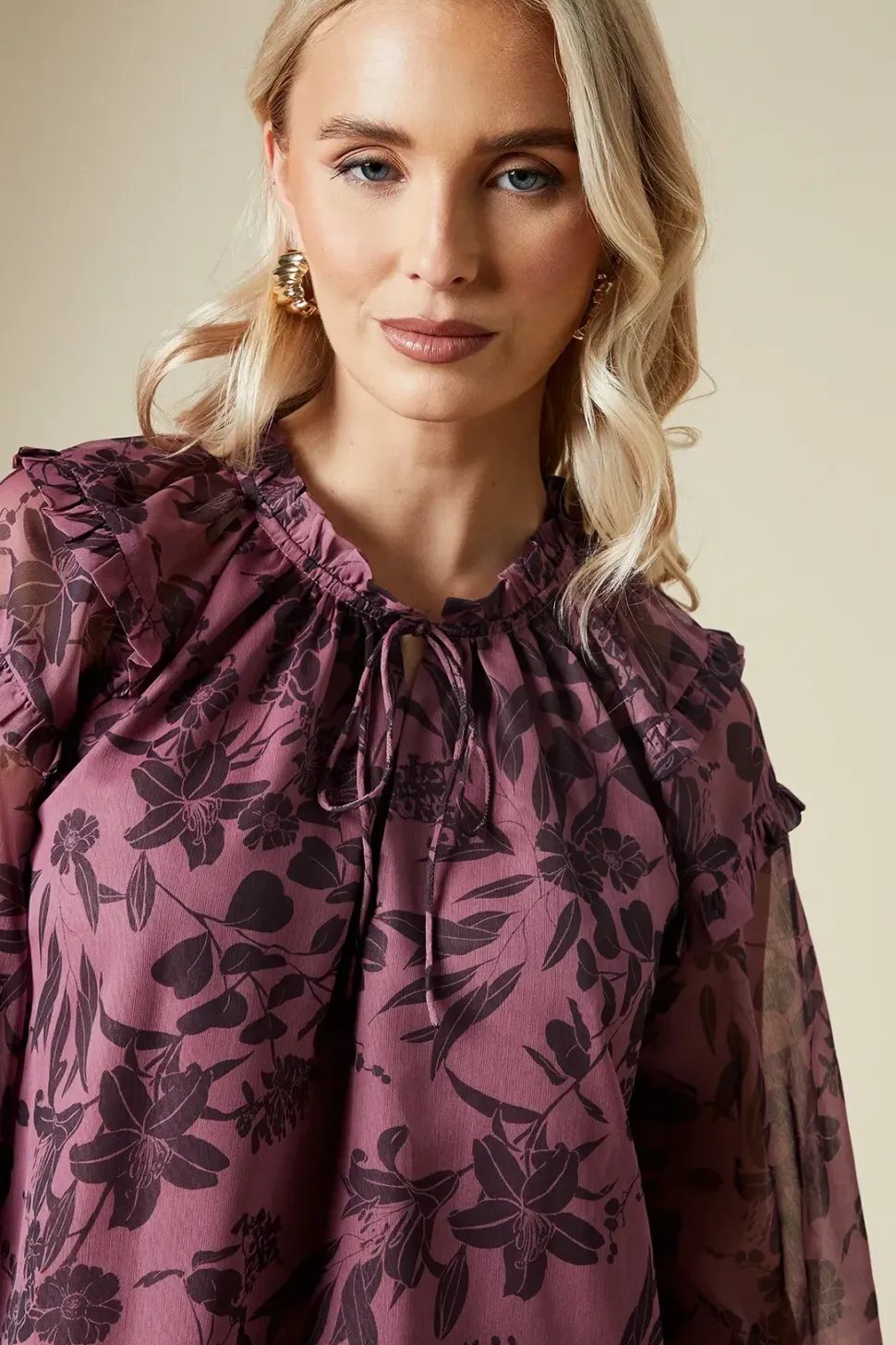 Pink Ditsy Floral Ruffle Sleeve Overhead Blouse