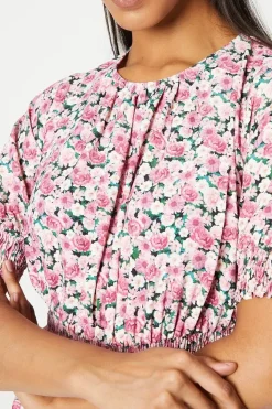 Pink Ditsy Shirred Waist Blouse
