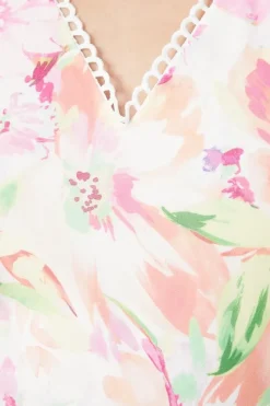 Pink Floral Asymmetric Chiffon Ruffle Midi Dress