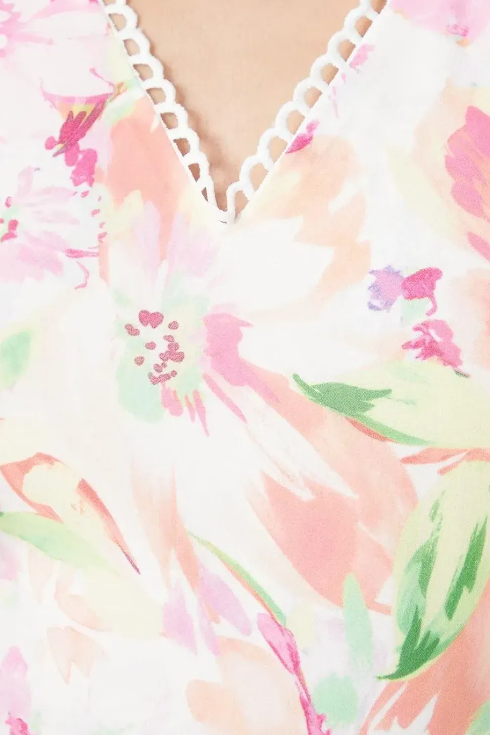 Pink Floral Asymmetric Chiffon Ruffle Midi Dress