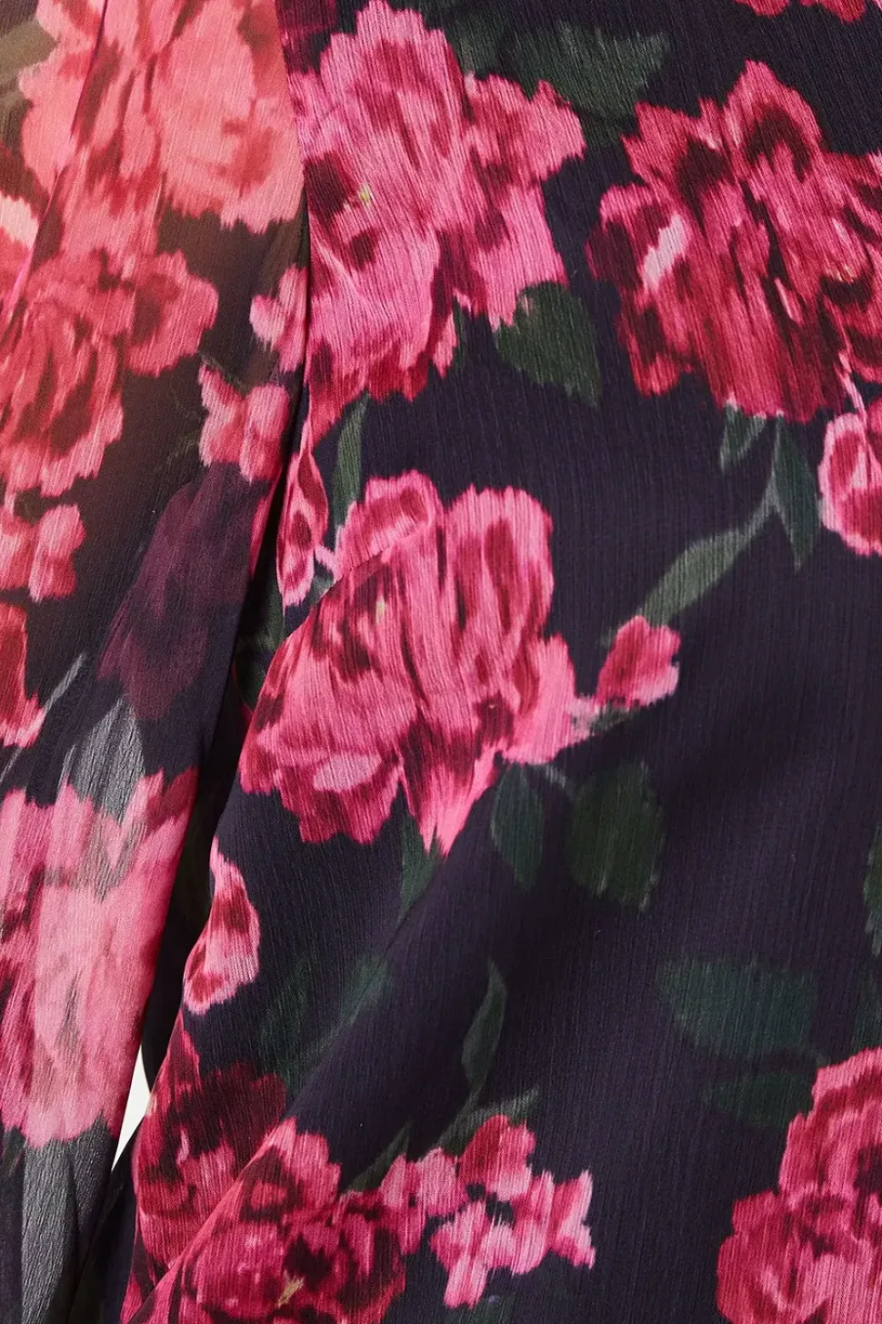 Pink Floral Chiffon High Neck Long Sleeve Blouse